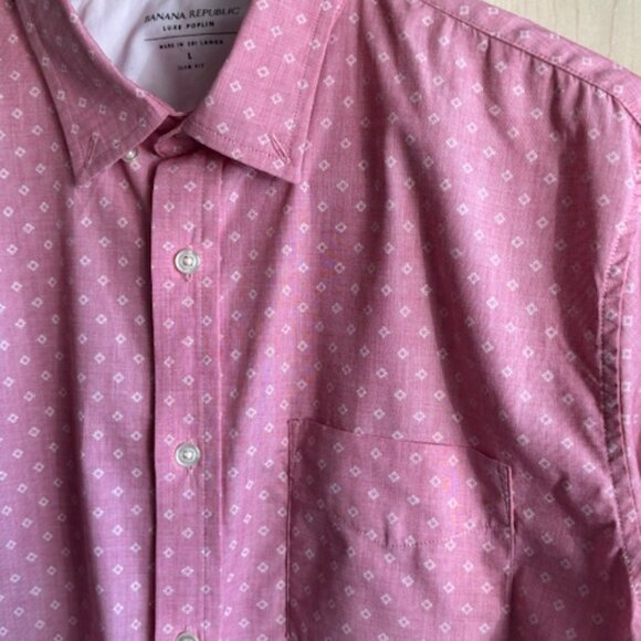 Banana Republic Shirt Mens Large L Pink Luxe Poplin Slim Fit Short Sleeve Office - Picture 3 of 8
